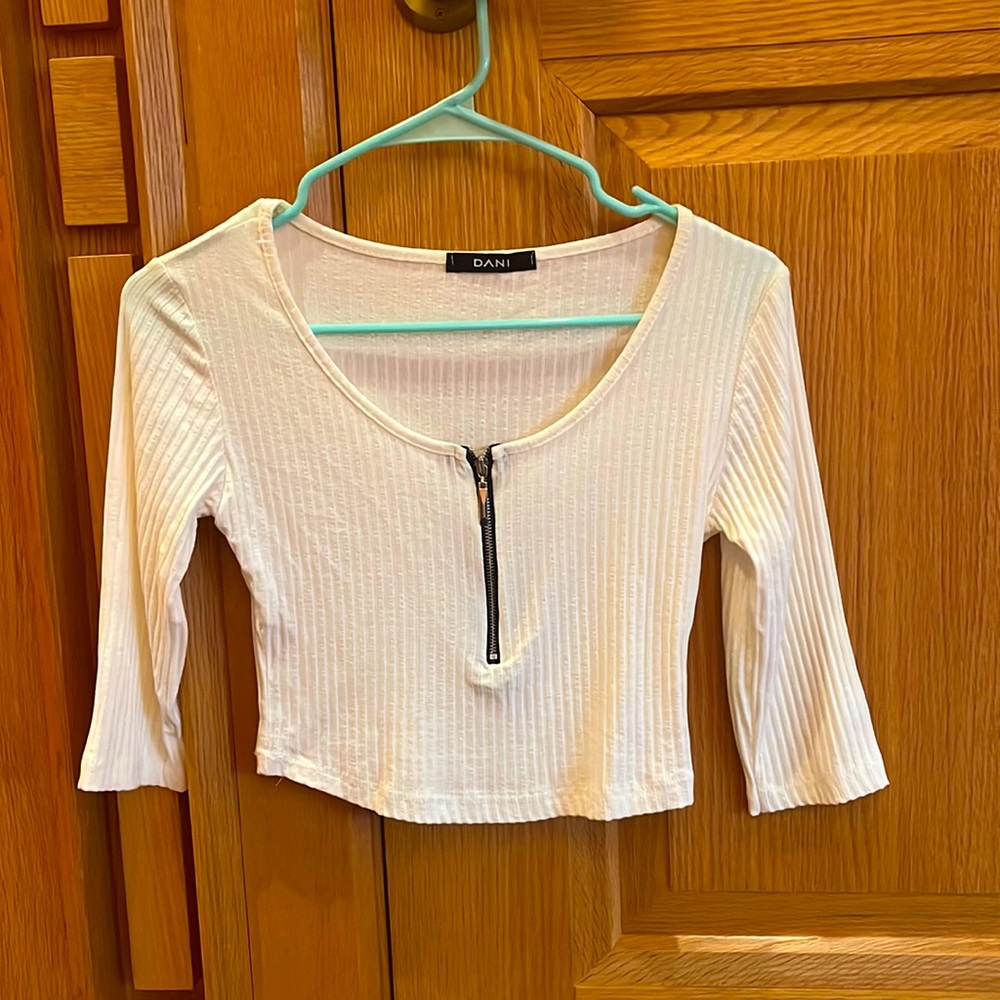 White Zip-Up ribbed top